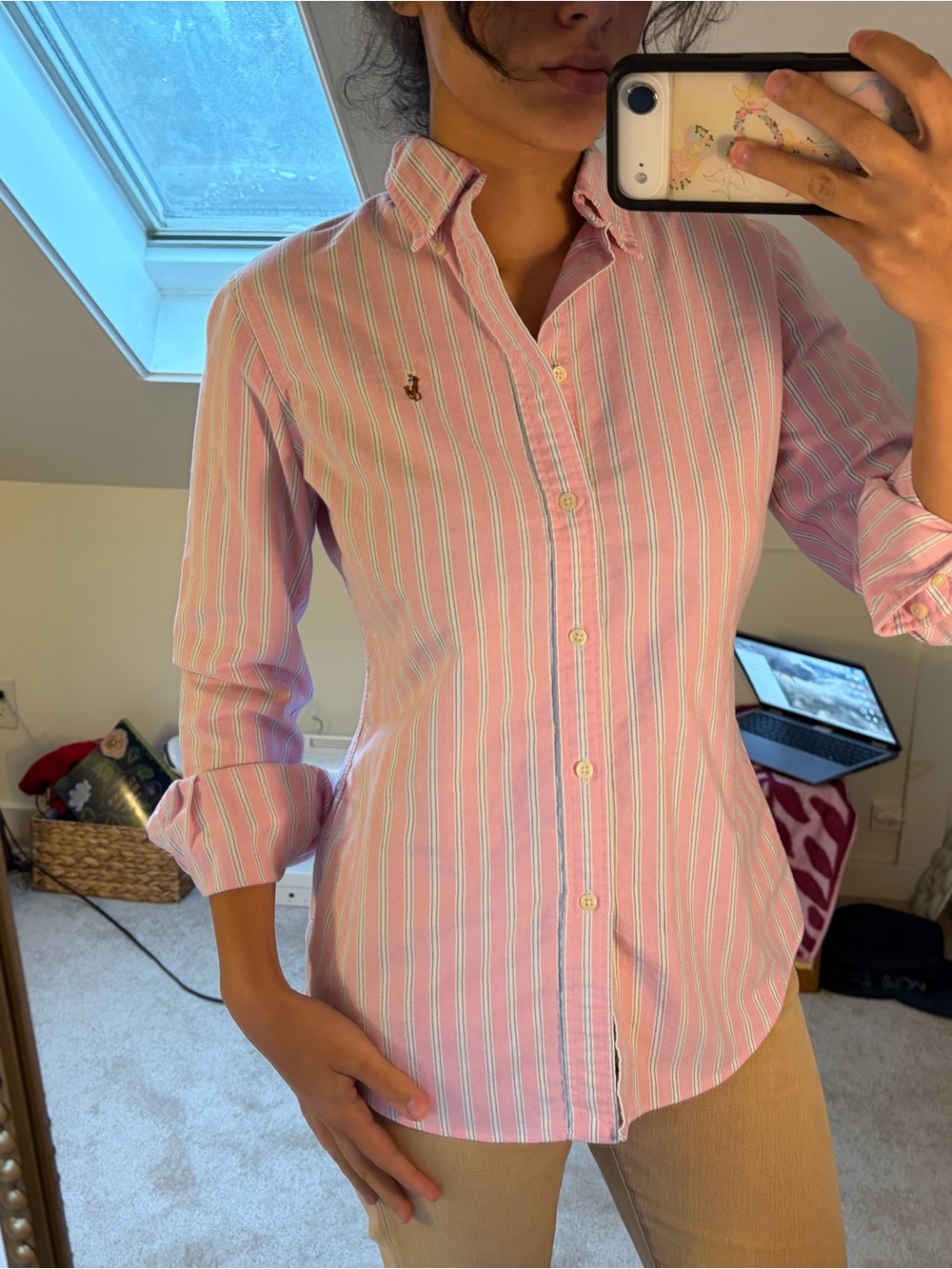 Ralph Lauren Pink & White Vertical Stripe Button-Down Shirt